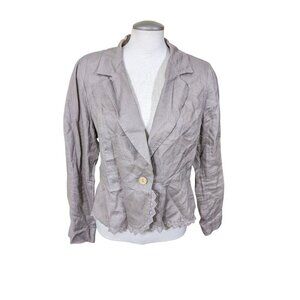 Tricotto Womens L Linen Jacket Lightweight Cropped Crochet Lace Trim Taupe Beige